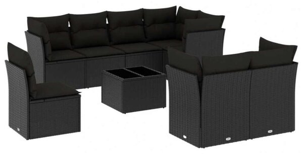 VidaXL Polyrattan Kerti Ülőgarnitúra - 9 részes - Fekete