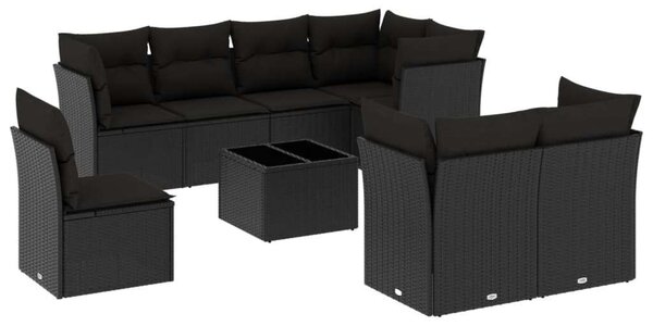VidaXL Polyrattan Kerti Ülőgarnitúra - 9 részes - Fekete