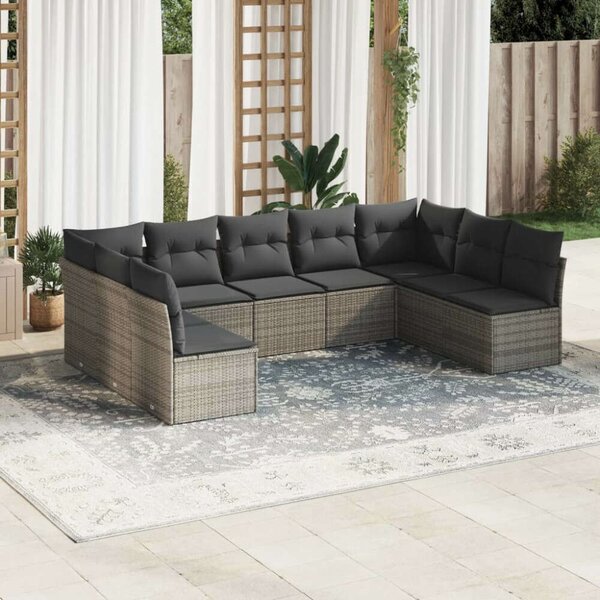 VidaXL Polyrattan Kerti Ülőgarnitúra - 9 részes - Szürke