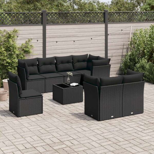 VidaXL Polyrattan Kerti Ülőgarnitúra - 9 részes - Fekete