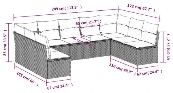 VidaXL Polyrattan Kerti Ülőgarnitúra - 9 részes - Szürke