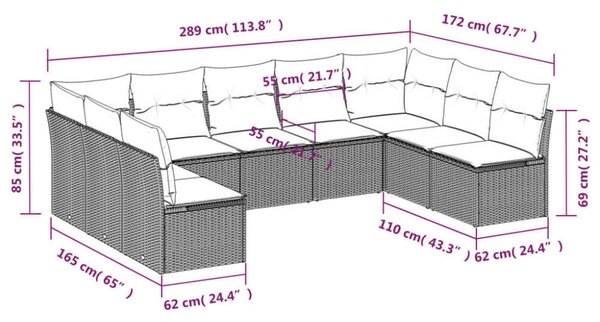 VidaXL Polyrattan Kerti Ülőgarnitúra - 9 részes - Szürke