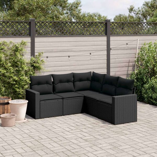 VidaXL 5 részes fekete polyrattan kerti kanapészett párnákkal