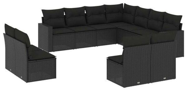 Polyrattan Kerti Ülőgarnitúra - 11 részes - Fekete