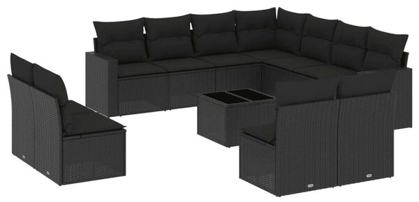 VidaXL Polyrattan Kerti Ülőgarnitúra - 12 részes - Fekete
