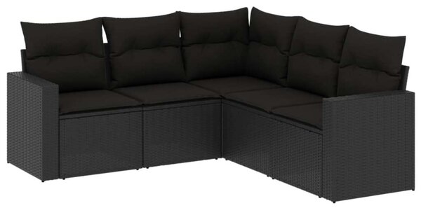 VidaXL 5 részes fekete polyrattan kerti kanapészett párnákkal