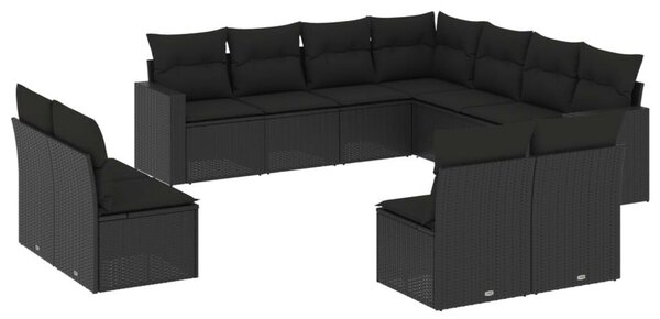 Polyrattan Kerti Ülőgarnitúra - 11 részes - Fekete