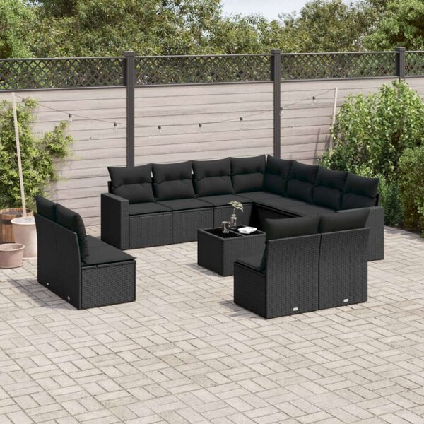 VidaXL Polyrattan Kerti Ülőgarnitúra - 12 részes - Fekete