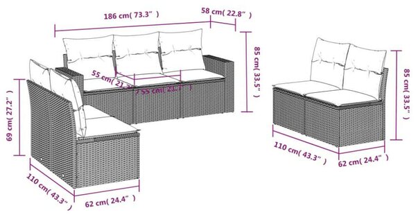 VidaXL Polyrattan Kerti Ülőgarnitúra - 7 részes - Bézs