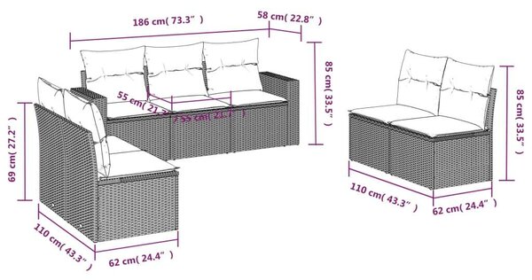 VidaXL Polyrattan Kerti Ülőgarnitúra - 7 részes - Bézs