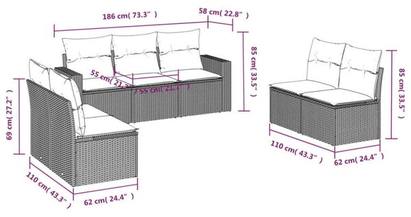 VidaXL Polyrattan Kerti Ülőgarnitúra - 7 részes - Bézs