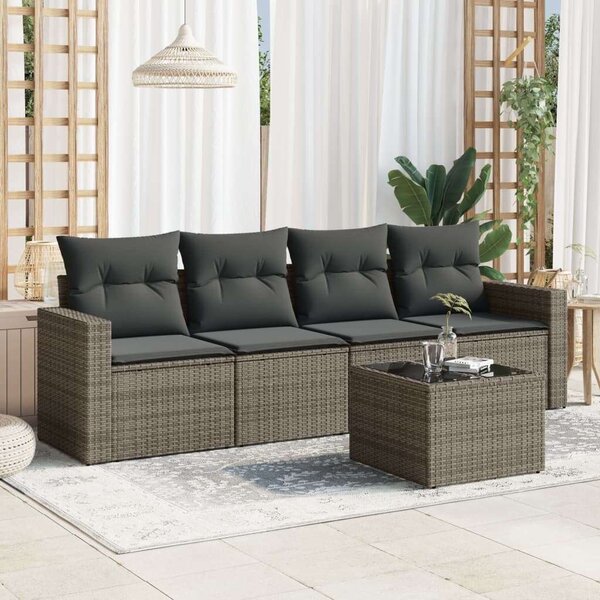 VidaXL Polyrattan Kerti Ülőgarnitúra - 5 részes - Szürke