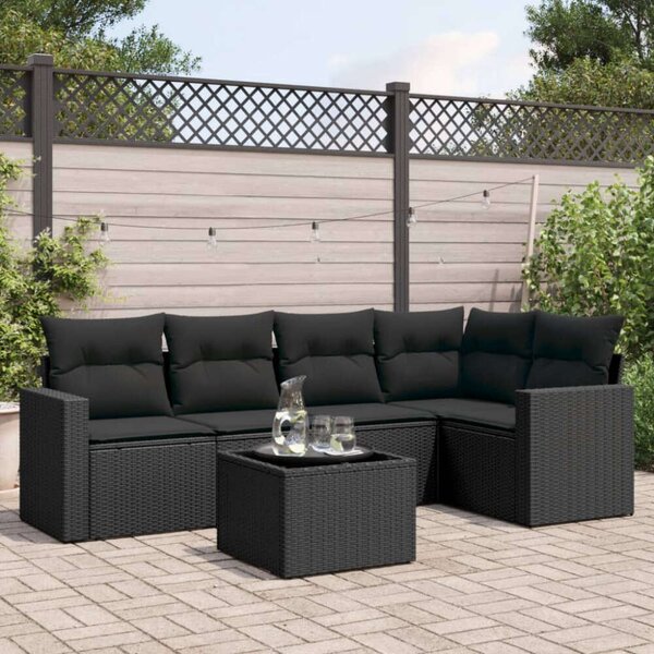 Polyrattan Kerti Ülőgarnitúra - 6 részes - Fekete