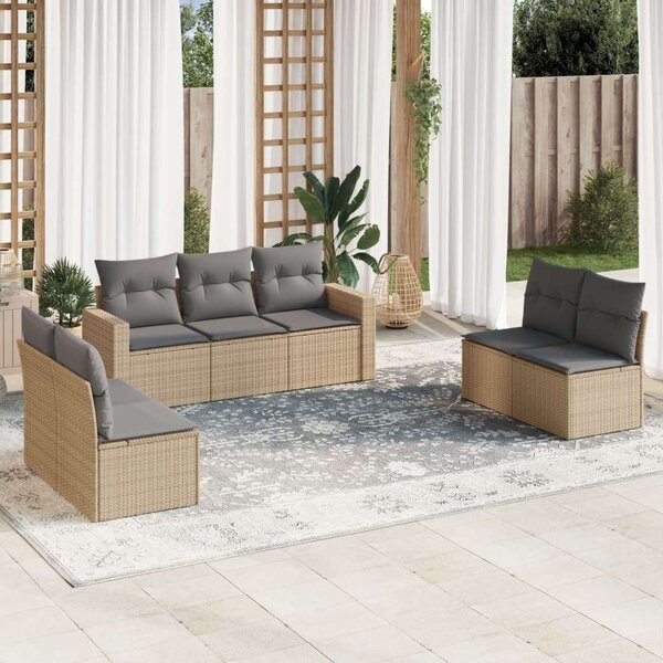 VidaXL Polyrattan Kerti Ülőgarnitúra - 7 részes - Bézs
