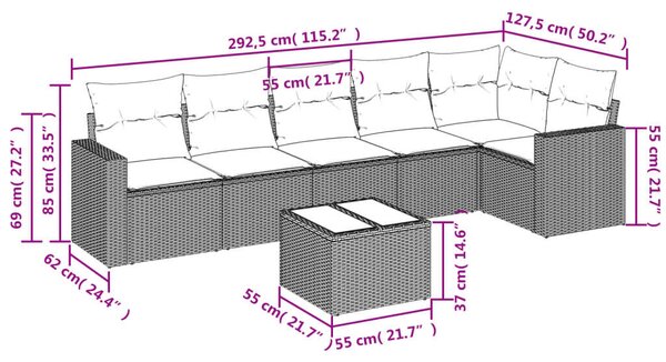 VidaXL Polyrattan Kerti Ülőgarnitúra - 7 részes - Fekete