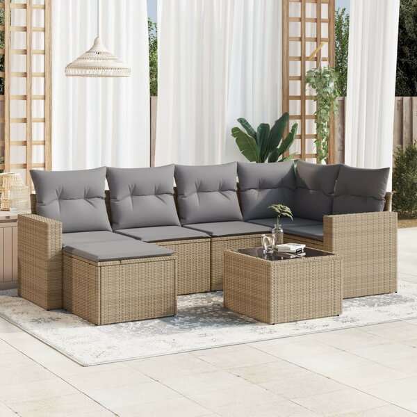 VidaXL Polyrattan Kerti Ülőgarnitúra - 7 részes - Bézs