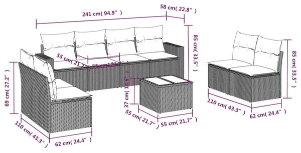 VidaXL Polyrattan Kerti Ülőgarnitúra - 9 részes - Bézs
