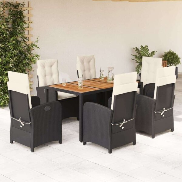 VidaXL 7 részes fekete polyrattan kerti étkezőgarnitúra párnával
