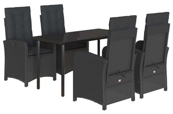 VidaXL 5 részes fekete polyrattan kerti étkezőgarnitúra párnákkal
