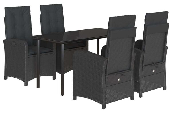 VidaXL 5 részes fekete polyrattan kerti étkezőgarnitúra párnákkal