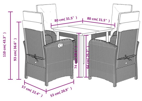 VidaXL 5részes világosszürke polyrattan kerti étkezőgarnitúra párnával