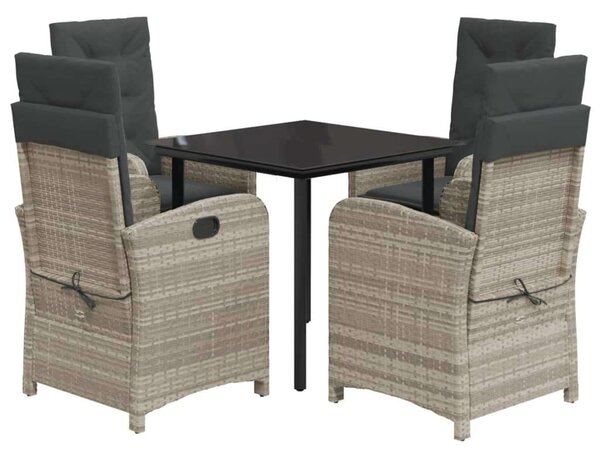 VidaXL 5részes világosszürke polyrattan kerti étkezőgarnitúra párnával