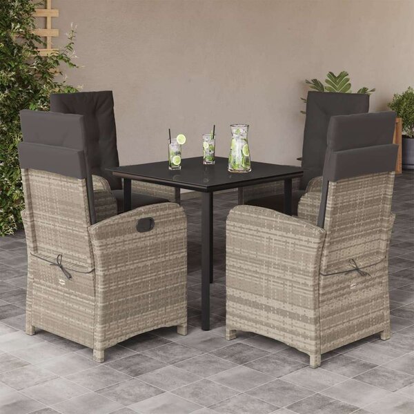 VidaXL 5részes világosszürke polyrattan kerti étkezőgarnitúra párnával