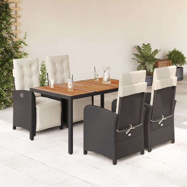 VidaXL 5 részes fekete polyrattan kerti étkezőgarnitúra párnákkal