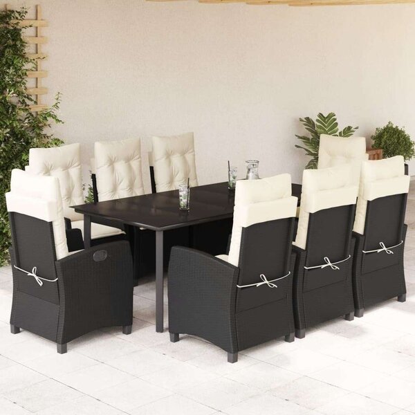 VidaXL Polyrattan Kerti Étkezőgarnitúra - 9 részes - Fekete