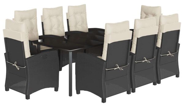 VidaXL Polyrattan Kerti Étkezőgarnitúra - 9 részes - Fekete