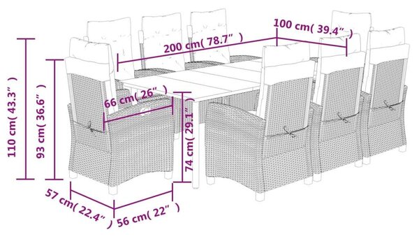 VidaXL Polyrattan Kerti Étkezőgarnitúra - 9 részes - Fekete