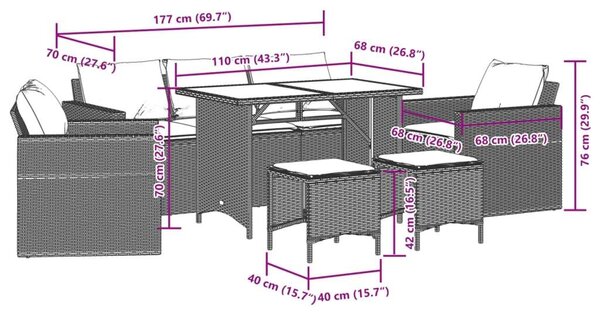 VidaXL 6 részes szürke polyrattan kerti ülőgarnitúra párnákkal