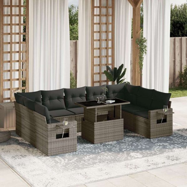 VidaXL Polyrattan Kerti Ülőgarnitúra - 10 részes - Szürke