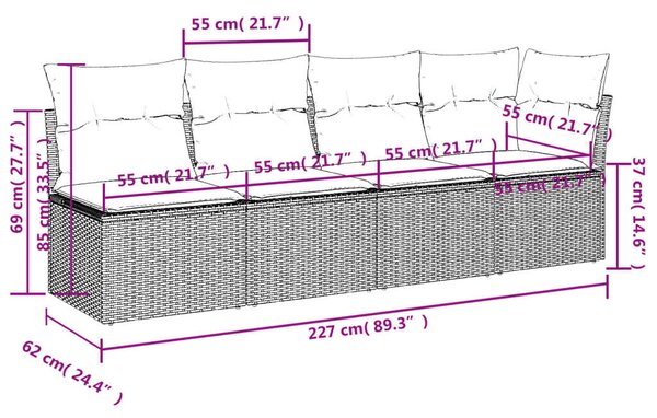 VidaXL Polyrattan Kerti Ülőgarnitúra - 7 részes - Szürke