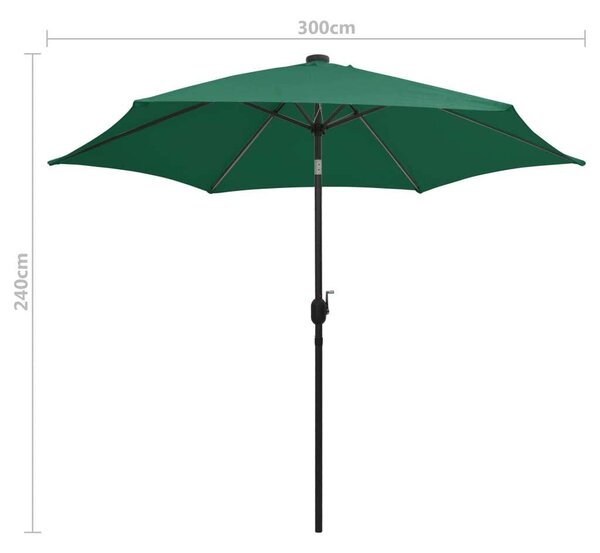 VidaXL Kert Napernyő - Zöld - 300cm - LED