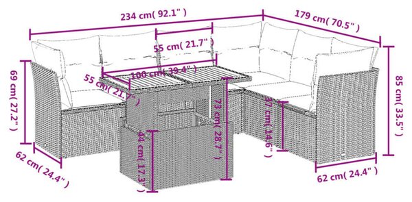 VidaXL Polyrattan Kerti Ülőgarnitúra - 7 részes - Szürke