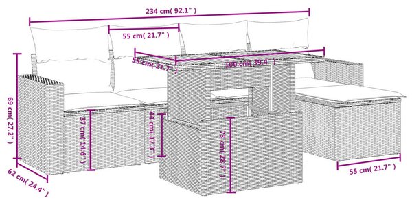 VidaXL Polyrattan Kerti Ülőgarnitúra - 6 részes - Szürke