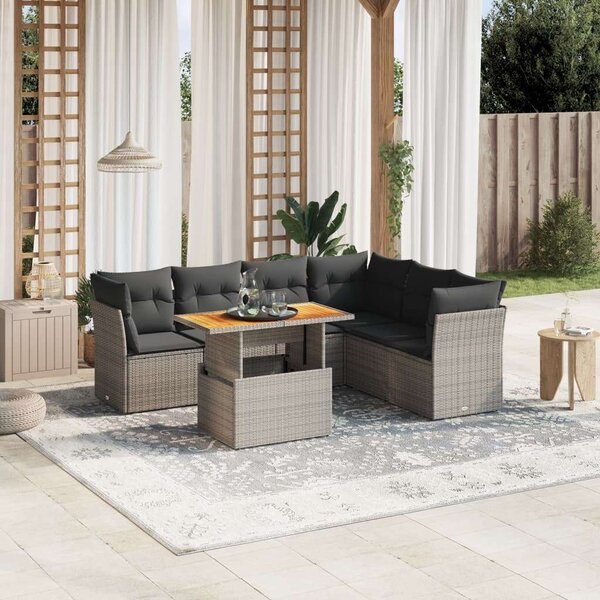 VidaXL Polyrattan Kerti Ülőgarnitúra - 7 részes - Szürke