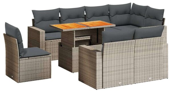 VidaXL Polyrattan Kerti Ülőgarnitúra - 9 részes - Szürke