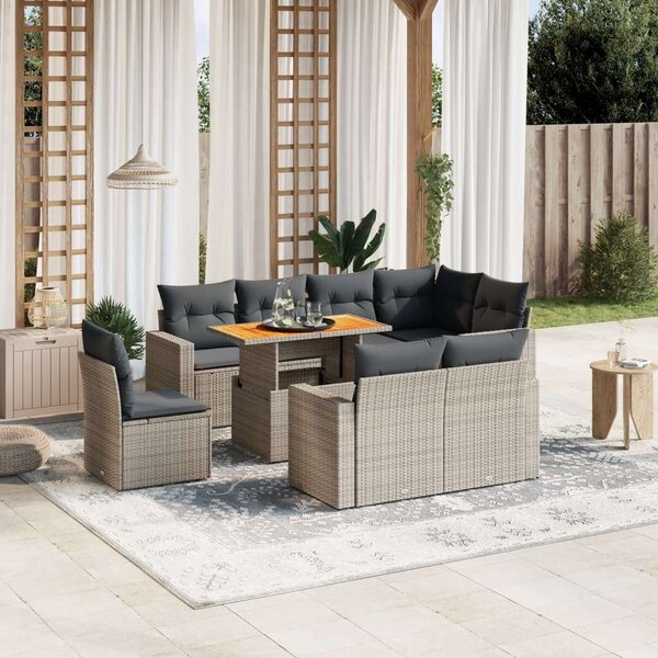 VidaXL Polyrattan Kerti Ülőgarnitúra - 9 részes - Szürke