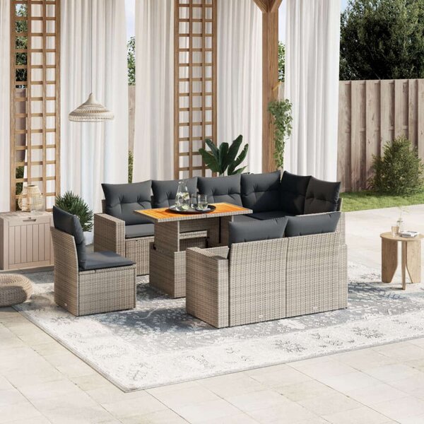 VidaXL Polyrattan Kerti Ülőgarnitúra - 9 részes - Szürke