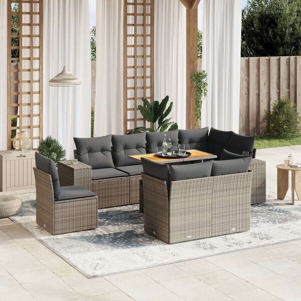 VidaXL Polyrattan Kerti Ülőgarnitúra - 9 részes - Szürke