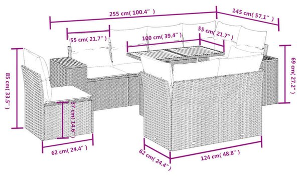 VidaXL Polyrattan Kerti Ülőgarnitúra - 9 részes - Szürke