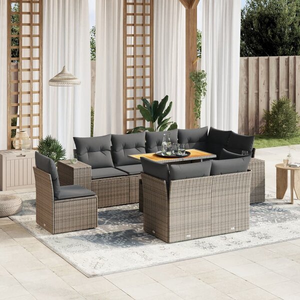 VidaXL Polyrattan Kerti Ülőgarnitúra - 9 részes - Szürke