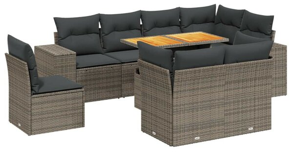 VidaXL Polyrattan Kerti Ülőgarnitúra - 9 részes - Szürke
