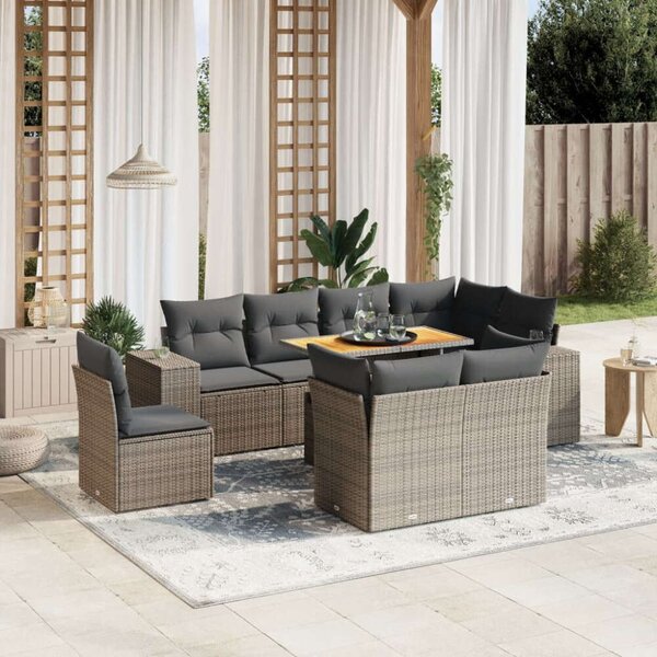 VidaXL Polyrattan Kerti Ülőgarnitúra - 9 részes - Szürke