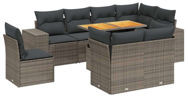 VidaXL Polyrattan Kerti Ülőgarnitúra - 9 részes - Szürke