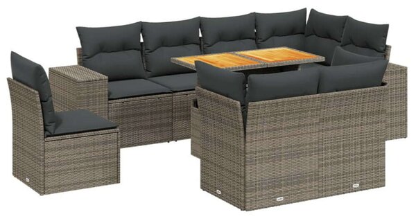 VidaXL Polyrattan Kerti Ülőgarnitúra - 9 részes - Szürke