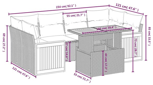 VidaXL Polyrattan Kerti Ülőgarnitúra - 7 részes - Bézs