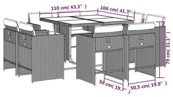 VidaXL Polyrattan Kerti Étkezőgarnitúra - 9 részes - Barna
